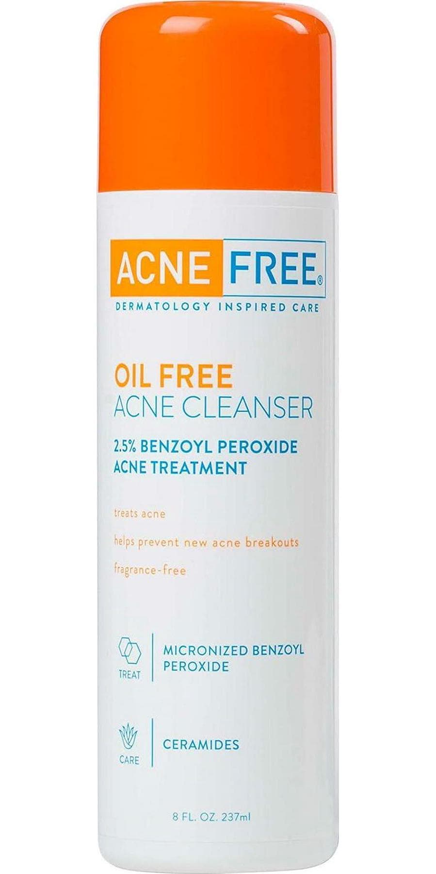 AcneFree Oil-Free Cleanser with Benzoyl Peroxide 2.5% and Glycolic Acid, 8 Fl Oz | Oil-Free, Unscented