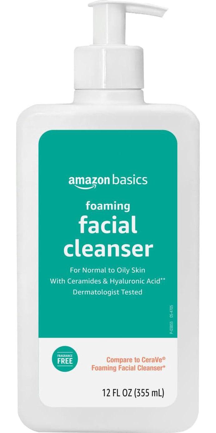 Amazon Basics Foaming Facial Cleanser with Ceramides and Hyaluronic Acid, Fragrance-Free, 12 Fl Oz, Pack of 1