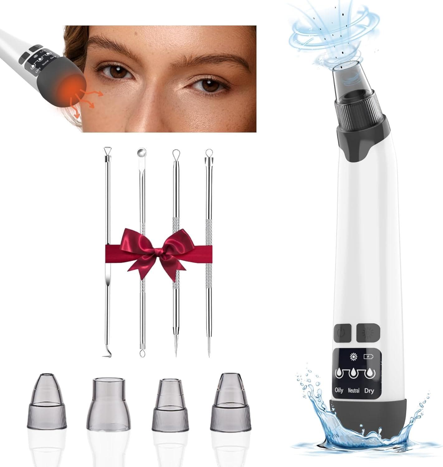 Blackhead Remover Vacuum – Black Head Remover for Face,Blackhead Extractor Tool with 3 Adjustable Suction Levels,4 Probes,USB Interface Type Pore Vacuum,Suitable for Women and Men (White)