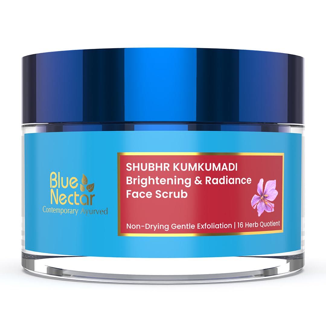 Blue Nectar Tan Removal Cream Scrub for Women and Men | Daily Facial Scrub for Exfoliation | For All Skin Types | Ayurvedic Kumkumadi Oil Face Exfoliator (16 Herbs, 1.7 Fl Oz)