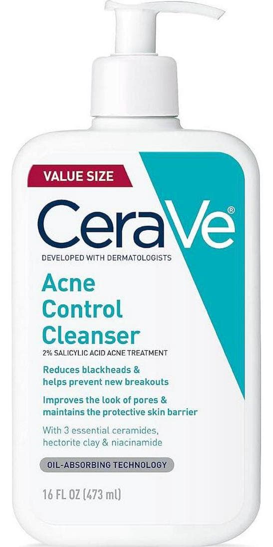 CeraVe Acne Control Cleanser, 2% Salicylic Acid Acne Treatment Formulated With Niacinamide + Ceramides + Oil Absorbing Clay, Gentle Acne Face Wash Helps Clear and Prevent Acne, Fragrance Free, 16 Ounce