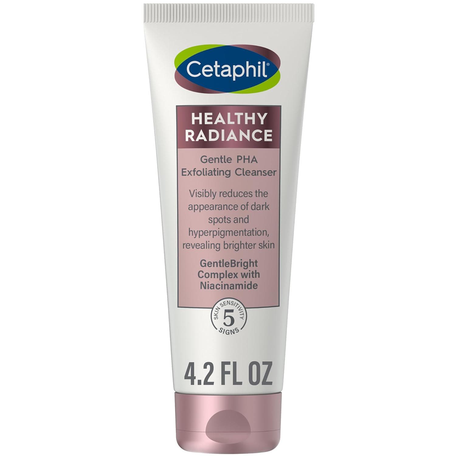 Cetaphil Face Wash, Healthy Radiance Gentle Exfoliating Cleanser, Visibly Reduces Look of Dark Spots and Hyperpigmentation, Designed for Sensitive Skin, Hypoallergenic, Fragrance Free, 4.2oz