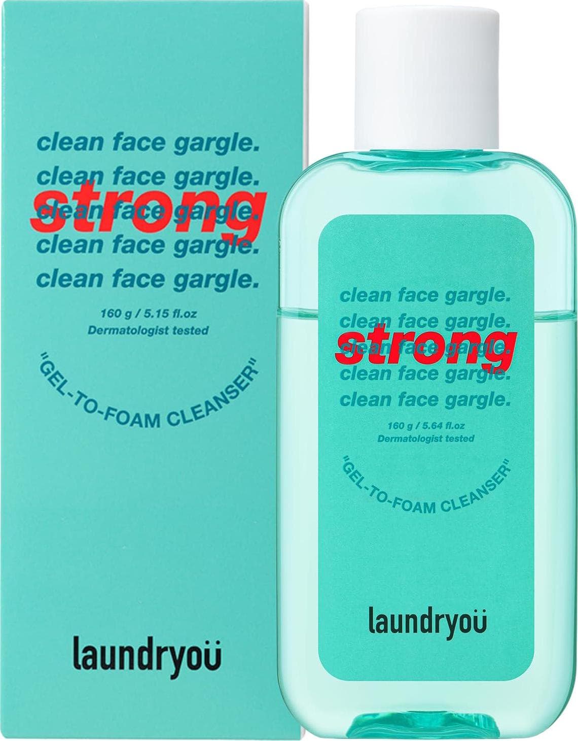 Clean Face Gargle Gel-to-Foam Cleanser Strong – Gentle Pore Refining Cleanser, Non-Comedogenic, Sensitive Skin Tested, Cooling Effect and Improves Pores, 5.4 fl.oz.