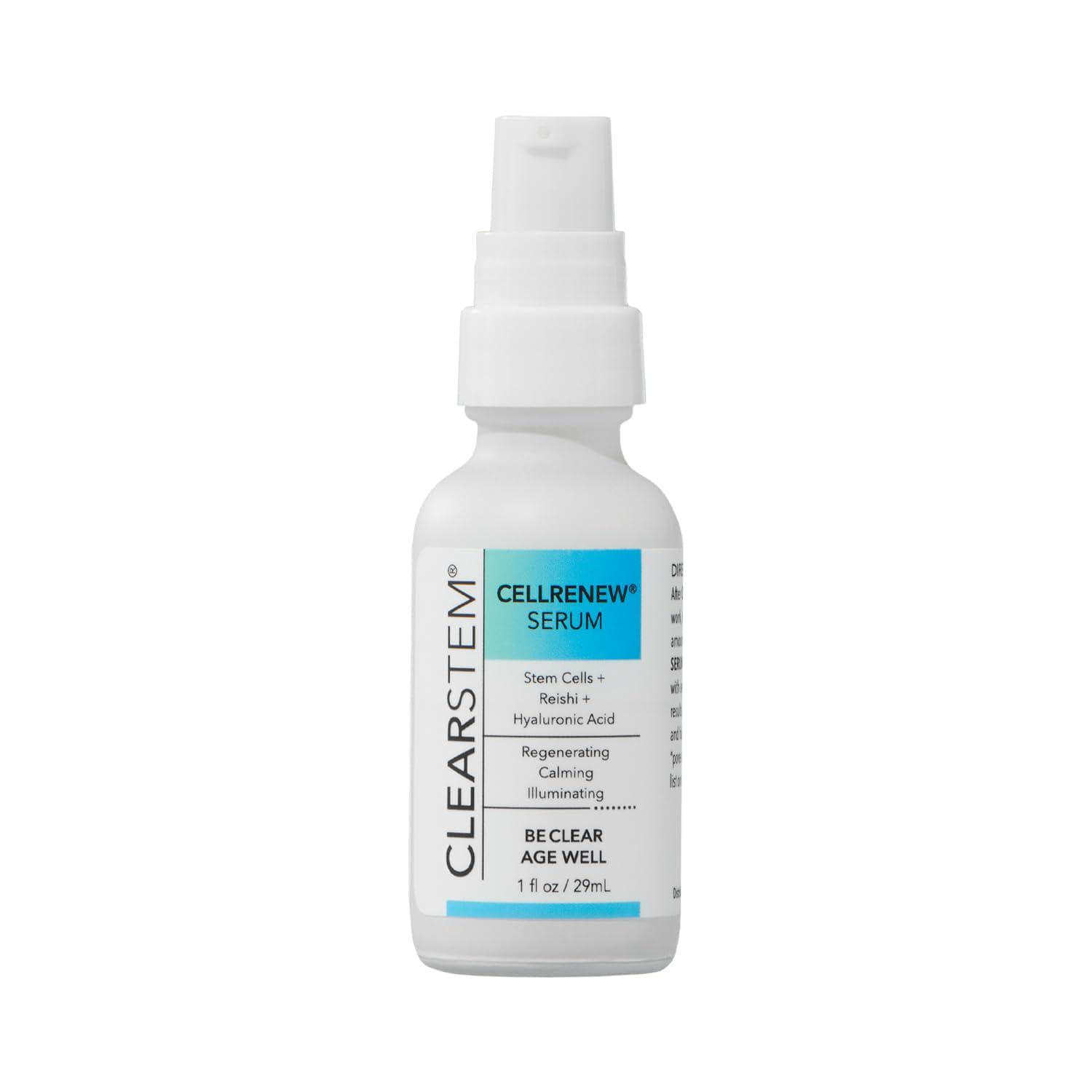 CLEARSTEM – CELLRENEW – Collagen Stem Cell Serum – Acne + Youthful Skin Face Serum – Hyaluronic Acid, Reishi, Aloe Vera – Facial Skin Care Products – Vegan, Gluten Free, Cruelty Free – 1 fl oz / 29ml