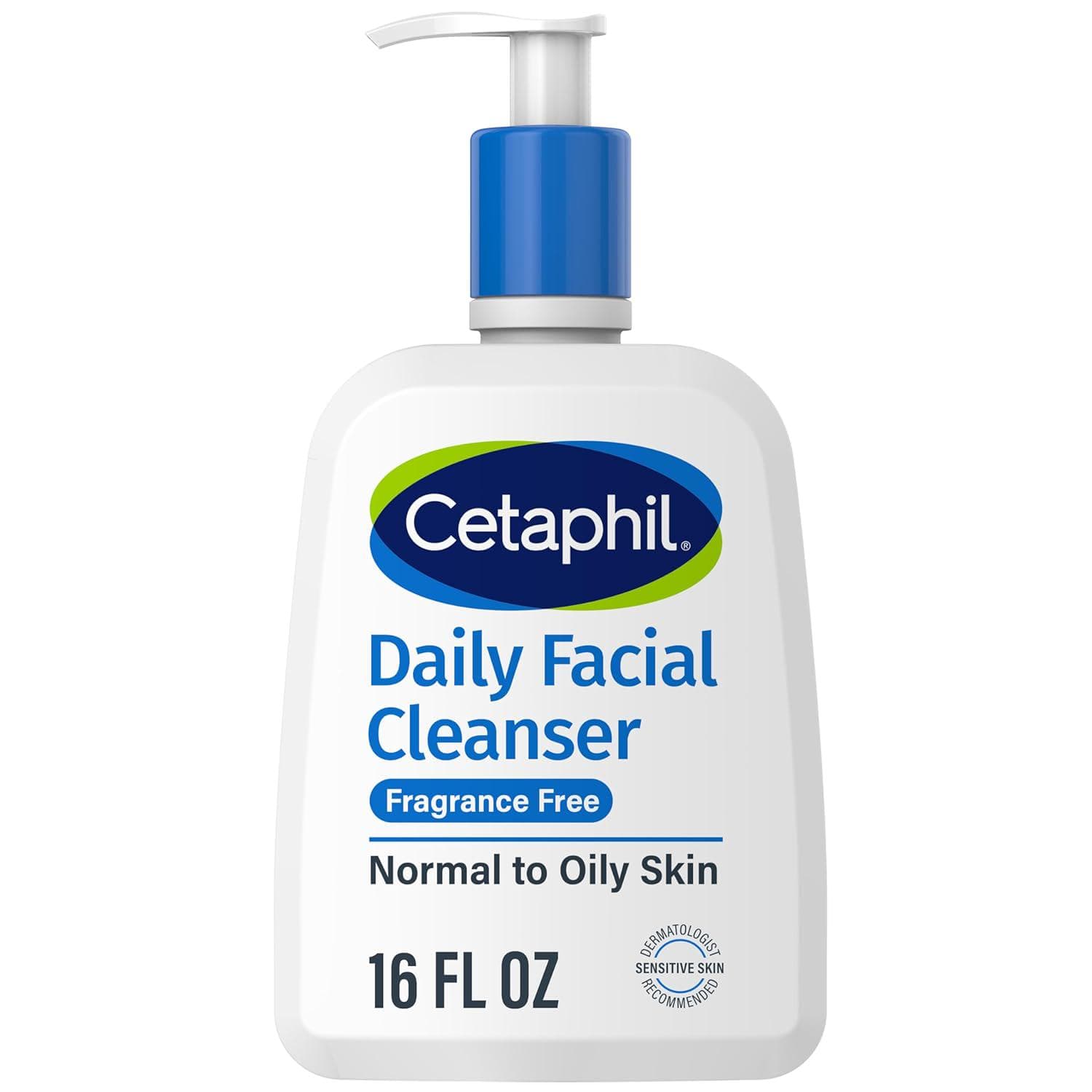 Face Wash by CETAPHIL, Daily Facial Cleanser for Sensitive, Combination to Oily Skin, NEW 16 Oz, Fragrance Free ,Gentle Foaming, Soap Free, Hypoallergenic