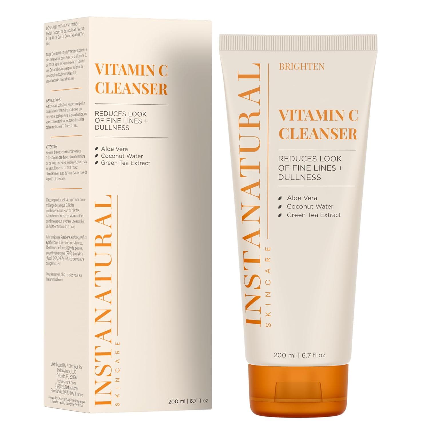 InstaNatural Vitamin C Facial Cleanser, 6.7 fl oz (Pack of 1) | Coconut Water, Aloe Vera