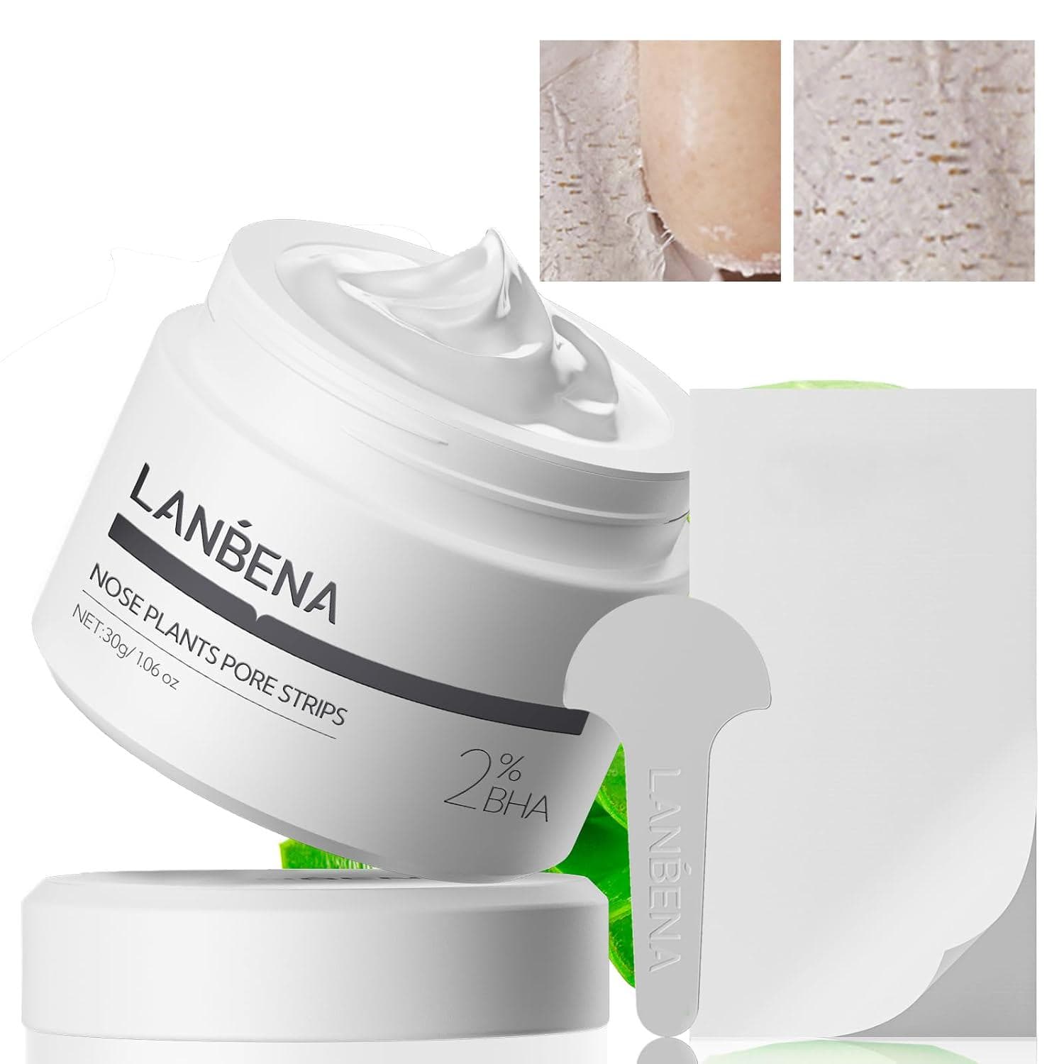LANBENA 2.0 Nose Pore Strips, Blackhead Remover Mask with Salicylic Acid, Amazonian White Clay, Pore Cleanser Purifying Peel off Face Mask with 60 PCS Strips, Aloe Facial Mask(1.05 Ounce)