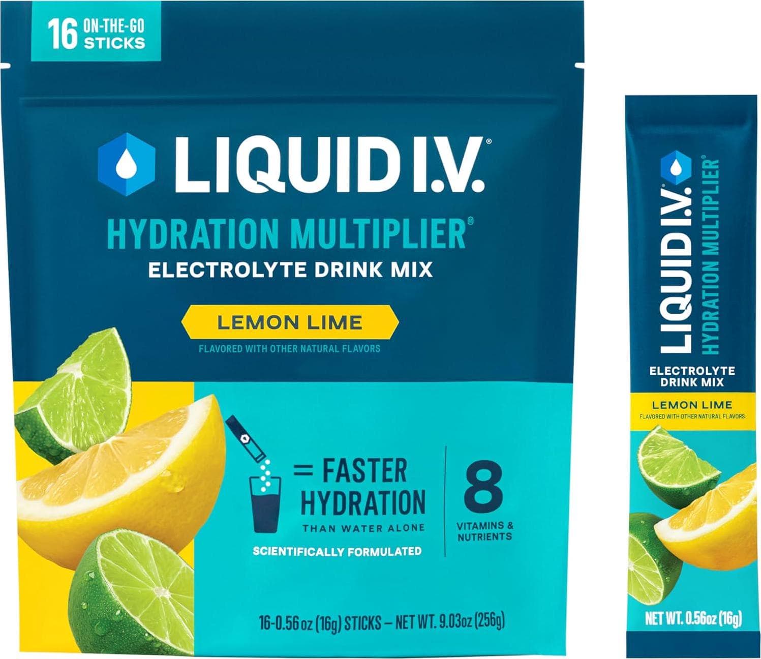 Liquid I.V. Hydration Multiplier – Lemon Lime | Electrolyte Powder Drink Mix | 1 Pack (16 Servings)