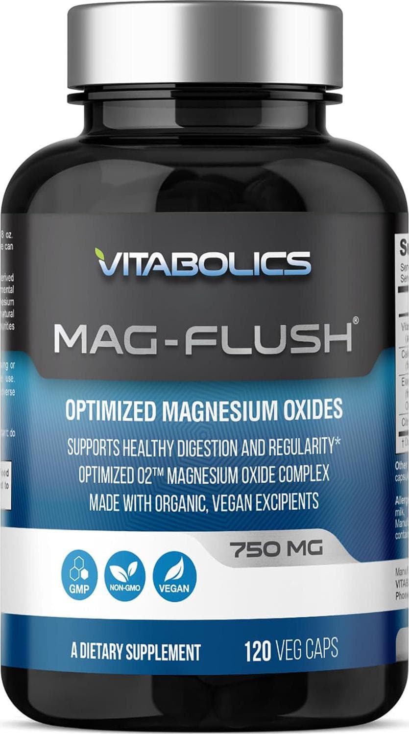 Mag Flush Magnesium Oxide Capsules 750mg 120 Vcaps – Oxygenated Magnesium Oxide Supplement for Constipation Relief, Colon Cleanse, Laxative and Digestion Support for Women and Men