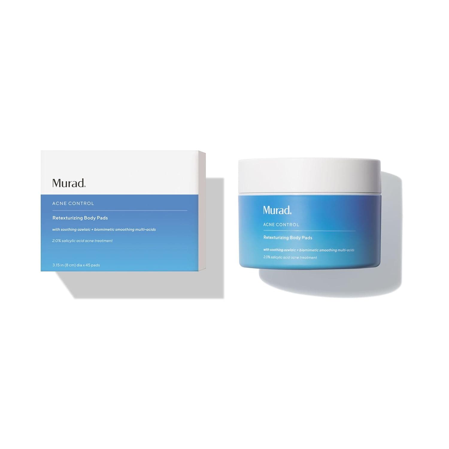 Murad Acne Retexturizing Face and Body Pads – Smooth + Soothe – with Azelaic + Bacteria-Targeting Multi-Acids to Soothe Irritation, Redness, and Providing Oil-Free Hydration, 45Pc