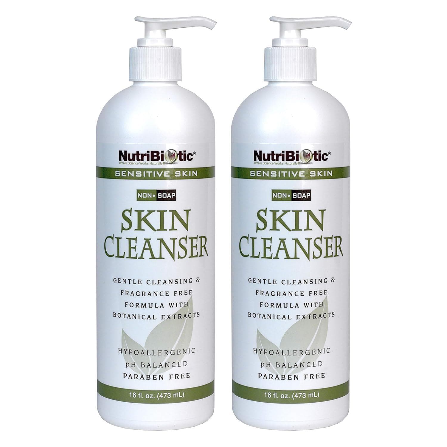 NutriBiotic Sensitive Skin Non-Soap Skin Cleanser, 16 Oz Twin Pack with GSE (Citricidal) | pH Balanced, Hypoallergenic and Biodegradable | Free of Parabens, Sulfates, Dyes, Colorings and Fragrance