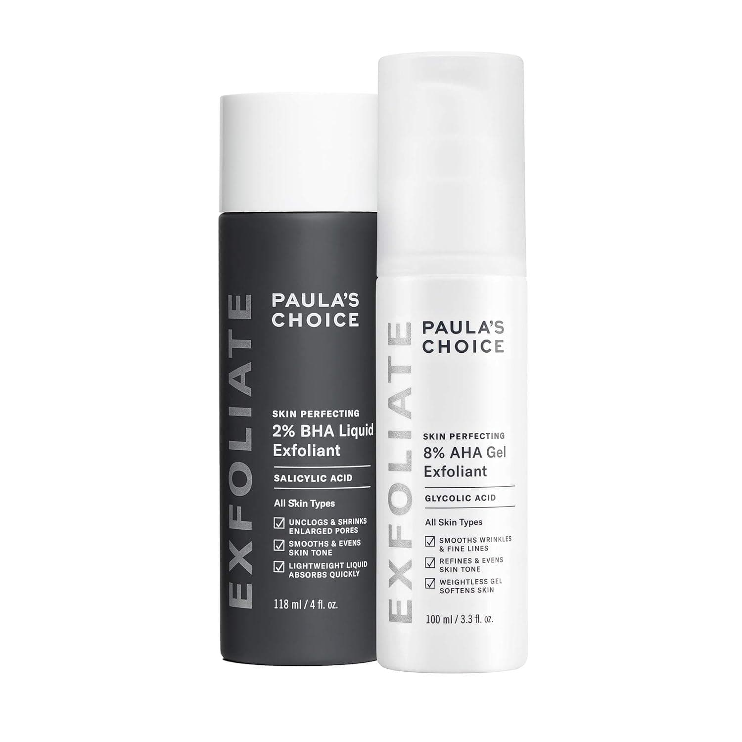 Paula’s Choice SKIN PERFECTING 8% AHA Gel Exfoliant and 2% BHA Liquid Duo – Facial Exfoliants for Blackheads, Enlarged Pores, Wrinkles, and Fine Lines w/Glycolic and Salicylic Acid