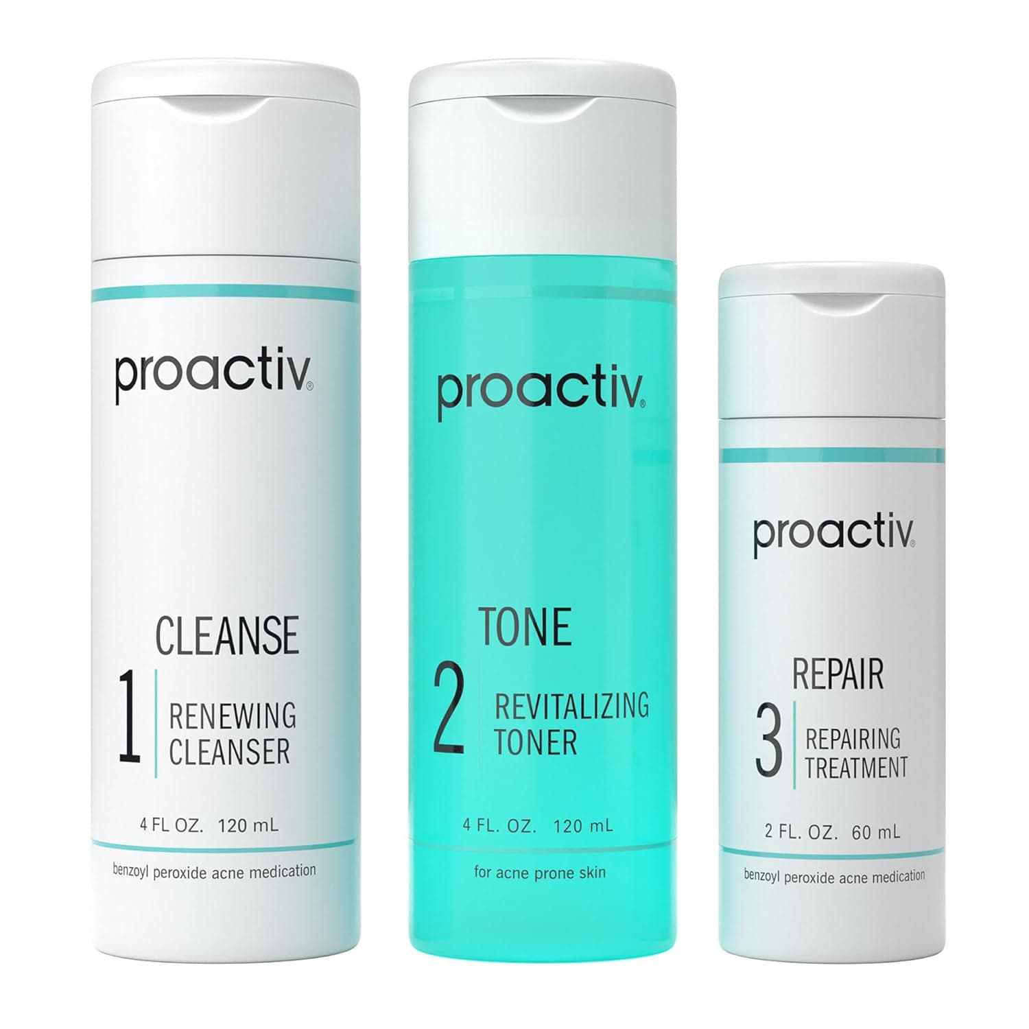 Proactiv 3 Step Acne Treatment – Benzoyl Peroxide Face Wash, Repairing Acne Spot Treatment for Face And Body, Exfoliating Toner – 60 Day Complete Acne Skin Care Kit