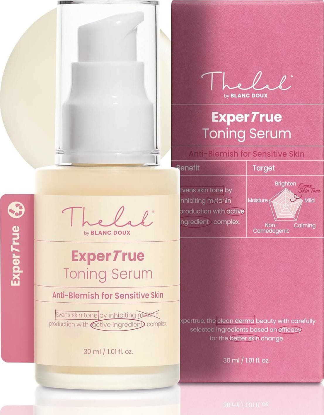 THE LAB ExperTrue Toning Soothing Skin Calming and Clearing Facial Serum for Sensitive Skin, Anti-Blemish, Even Toning Korean Skincare by BLANC DOUX
